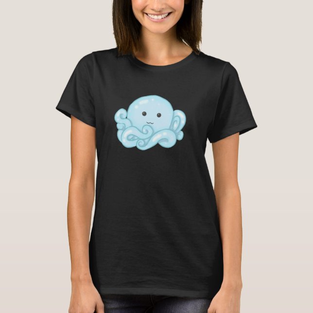 Camiseta Kawaii Cute Aesthetic Happy Pastel Blue Octopus (Frente)