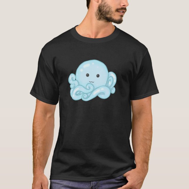 Camiseta Kawaii Cute Aesthetic Happy Pastel Blue Octopus (Frente)