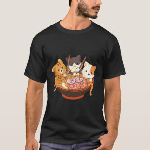 Camiseta Kawaii Cute Anime Cats Otaku Japonês Ramen Noodle