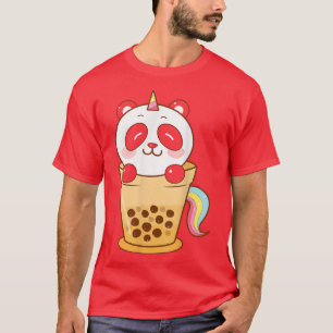 Camiseta Kawaii Cute Anime Panda Boba Bubble Tea Otaku Men