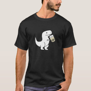 Camiseta Kawaii Cute Dino Rex Bebendo Boba Milk Tea
