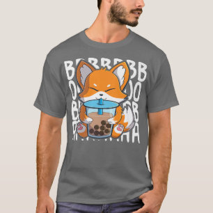 Camiseta kawaii cute fox drinking boba tea bubble tea for a