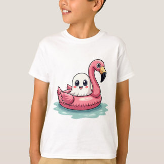 Camiseta Kawaii Cute Ghost Em Uma Piscina Engraçada Su De V