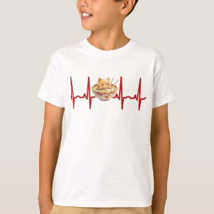 Camiseta Kawaii Cute Kitten Ramen EKG Heartbeat Otaku Anime
