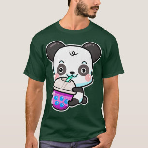 Camiseta Kawaii Cute Panda Bear Anime Boba Beber Chá