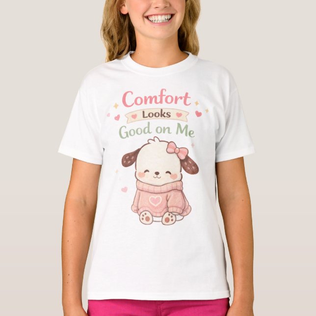 Camiseta Kawaii Cute Puppy Dog Comfort Looks Good On Me (Frente)