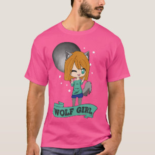 Camiseta Kawaii Cute Wolf Girl Anime Chibi Full Moon Shir