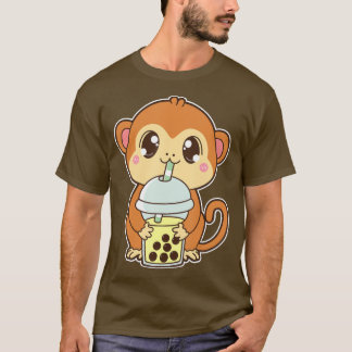 Camiseta Kawaii Cute Zodiac Boba Monkey Banana Bubble Tea