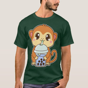 Camiseta Kawaii Cute Zodiac Boba Monkey Blue Bubble Pearl M