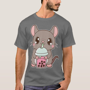 Camiseta Kawaii Cute Zodiac Boba Rat Strawberry Rosa Bubble
