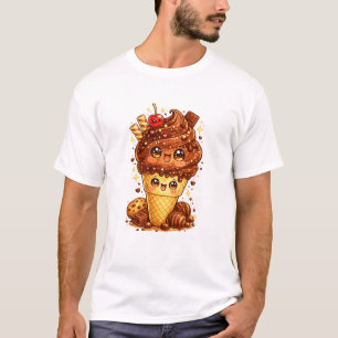 Camiseta Kawaii de Cone de Sorvete de Chocolate