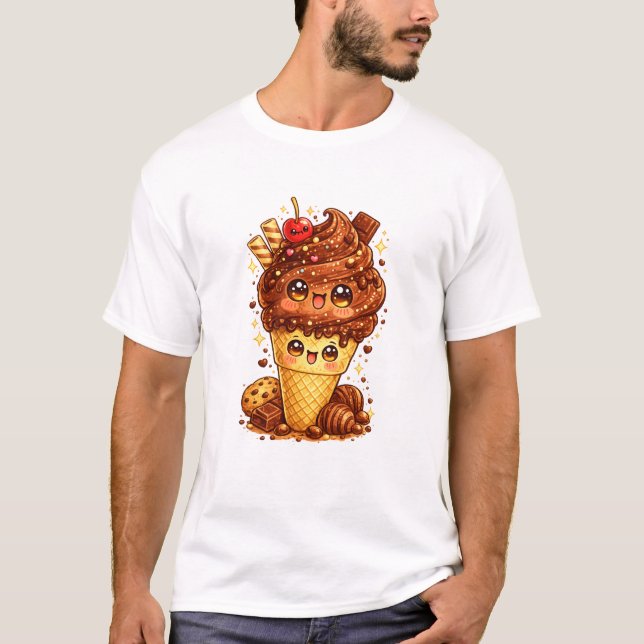 Camiseta Kawaii de Cone de Sorvete de Chocolate (Frente)