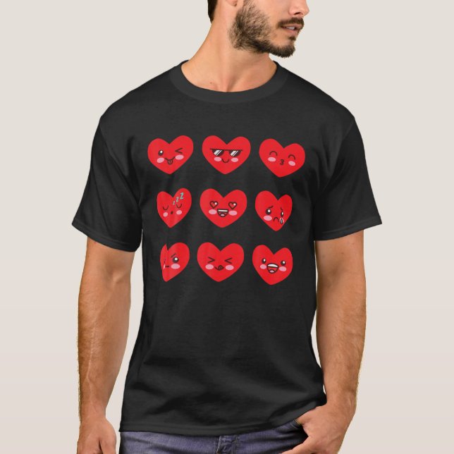 Camiseta Kawaii Dias de os namorados Heart Emoticon Funny E (Frente)