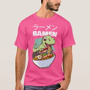 Camiseta Kawaii Dino T-Rex Comendo Sopa Japonesa Ramen Nood