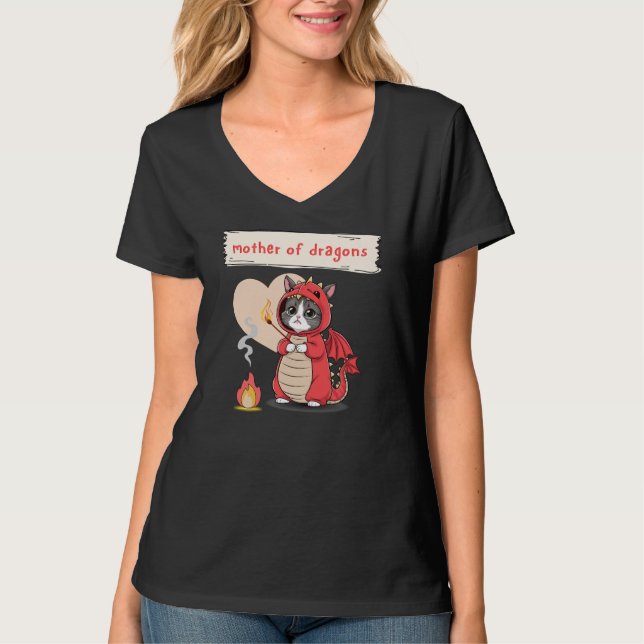 Camiseta Kawaii Dragon Mãe Dia de as mães Engraçado Negro (Frente)