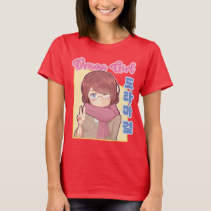 Camiseta Kawaii Drama Girl com estética coreana Hangul