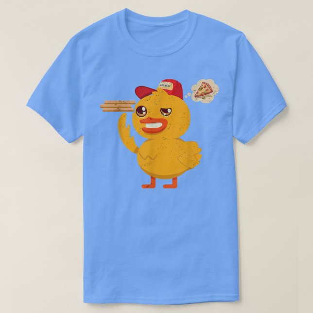 Camiseta Kawaii Duck Cute Animal Pizza Entrega Pizza Engraç (Frente do Design)