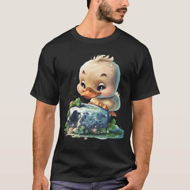Camiseta Kawaii Duckling beijando a pedra de Blarney (Frente)