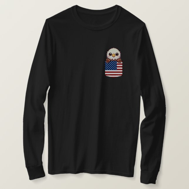 Camiseta Kawaii Eagle American Flag Pocket (Frente do Design)