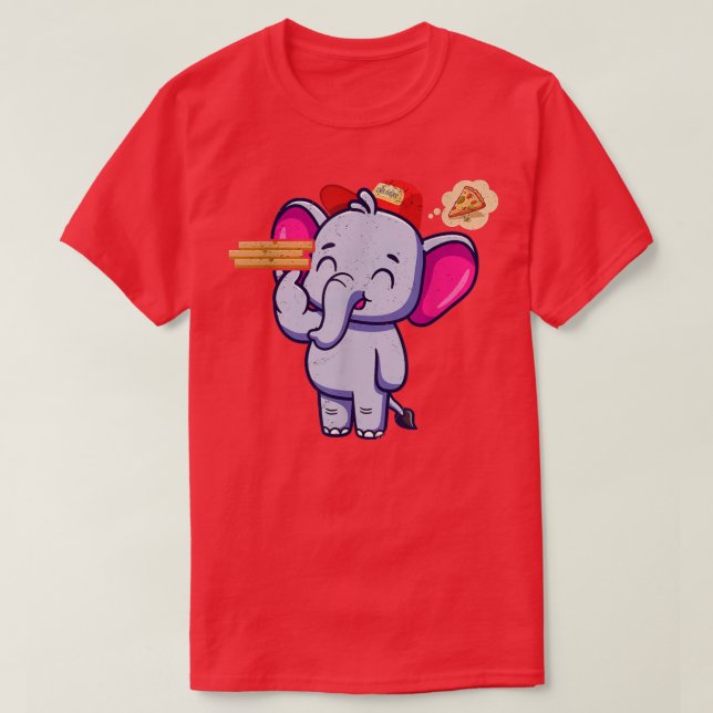 Camiseta Kawaii Elephant Cute Animal Pizza Delivery Funny P (Frente do Design)