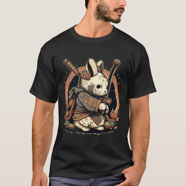 Camiseta Kawaii - Estilo Japonês Samurai Bunny Anime (Frente)