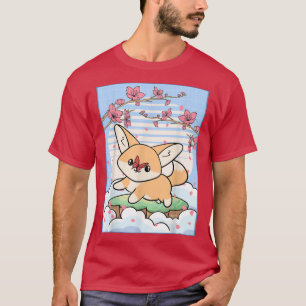 Camiseta Kawaii Fennec Fox Cherry Blossom Japonês Aestheti