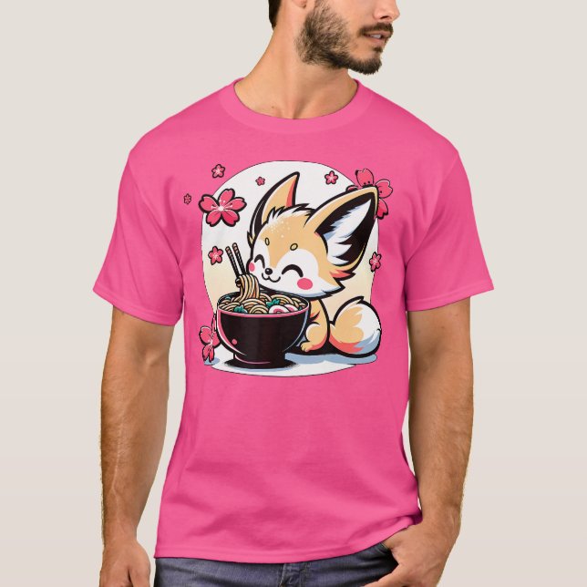 Camiseta Kawaii Fennec Fox Eating Ramen (Frente)