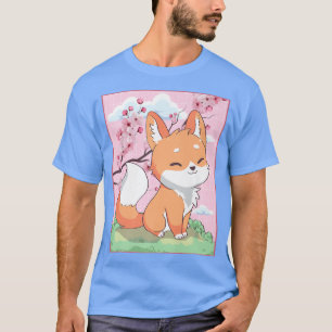 Camiseta Kawaii Fo Japonês Kitsune Sakura Cherry Blossom