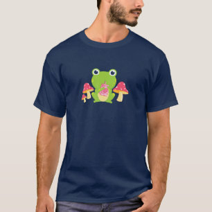 Camiseta Kawaii Frog Drinking Strawberry Milk, Cottagecore
