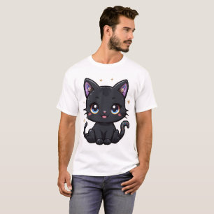 Camiseta Kawaii Galaxy Black Cat Magical Cute Gatinho T-Shi