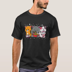 Camiseta Kawaii Gata Ramen Noodles Boba Tea Video Gamer Ani