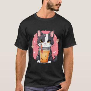 Camiseta Kawaii Gato Bonita Boba Tea Estilo Japonês Tuxedo 