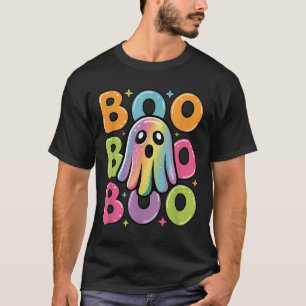 Camiseta Kawaii Ghost Boo com Sparkles Halloween Colorido