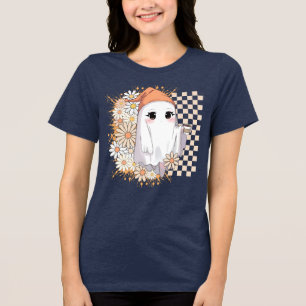 Camiseta Kawaii Ghost com café e margaridas - Cute Cozy