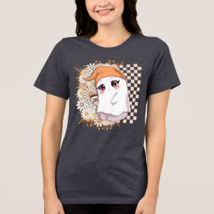 Camiseta Kawaii Ghost com café e margaridas - Cute Cozy