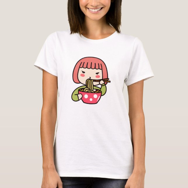 Camiseta Kawaii Girl comendo Ramen (Frente)