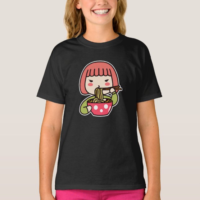 Camiseta Kawaii Girl comendo Ramen (Frente)