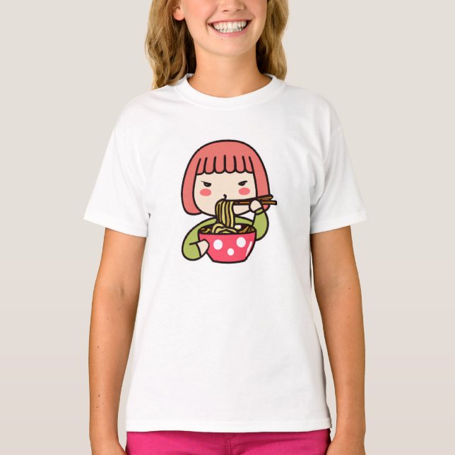 Camiseta Kawaii Girl comendo Ramen (Frente)