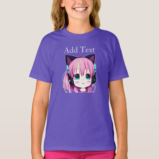Camiseta Kawaii Girl personalizada com Fones de ouvido (Frente)