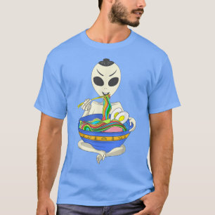 Camiseta Kawaii Grey Alien Eating Ramen Noodle Extraterrest