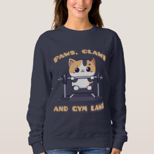 Camiseta Kawaii Gym Cat Sweatshirt - Cute Workout Gatinho