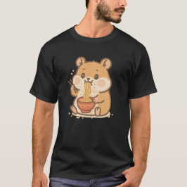 Camiseta Kawaii Hamster Comendo Ramen - Chubby Cheek Noodle