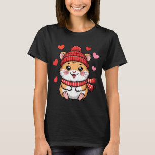 Camiseta Kawaii Hamster Dia dos Namorados Corações Cachecol