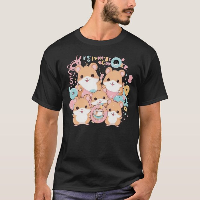 Camiseta Kawaii Hamster Rings Squad Art (Frente)