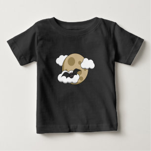 Camiseta Kawaii Happy Bat Voando em Lua Cheia