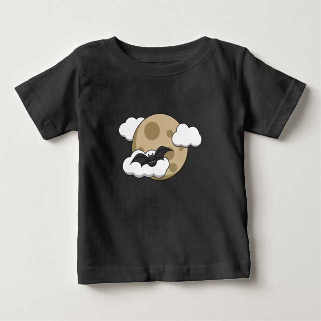 Camiseta Kawaii Happy Bat Voando em Lua Cheia (Frente)