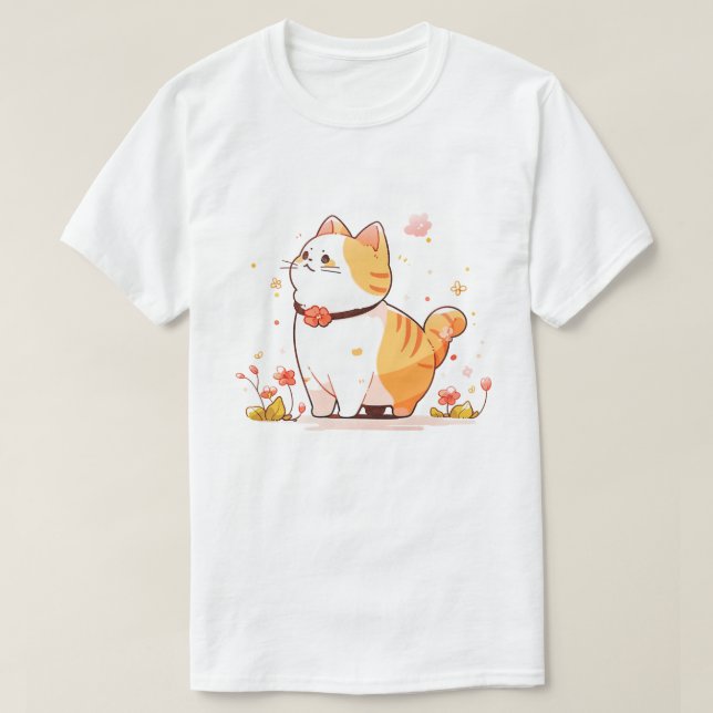 Camiseta Kawaii Happy Orange Tabby Cat (Frente do Design)