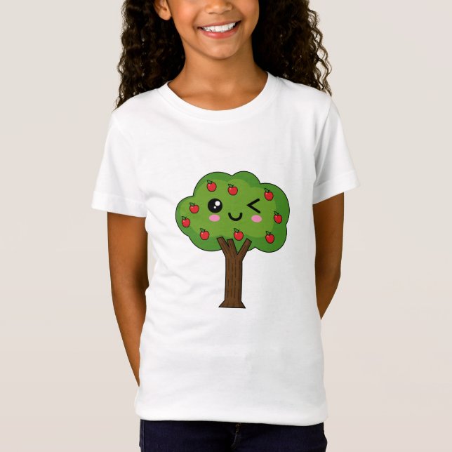 Camiseta Kawaii Happy Winking Apple Tree (Frente)