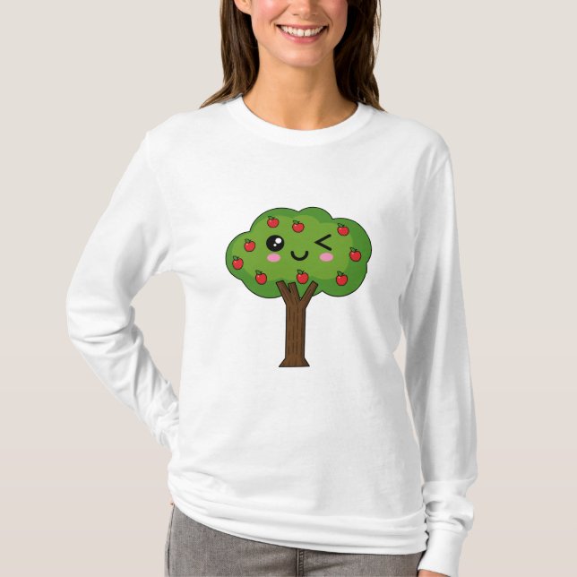 Camiseta Kawaii Happy Winking Apple Tree (Frente)
