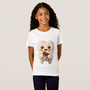 Camiseta Kawaii Infantil Comendo Chocolate Dente F